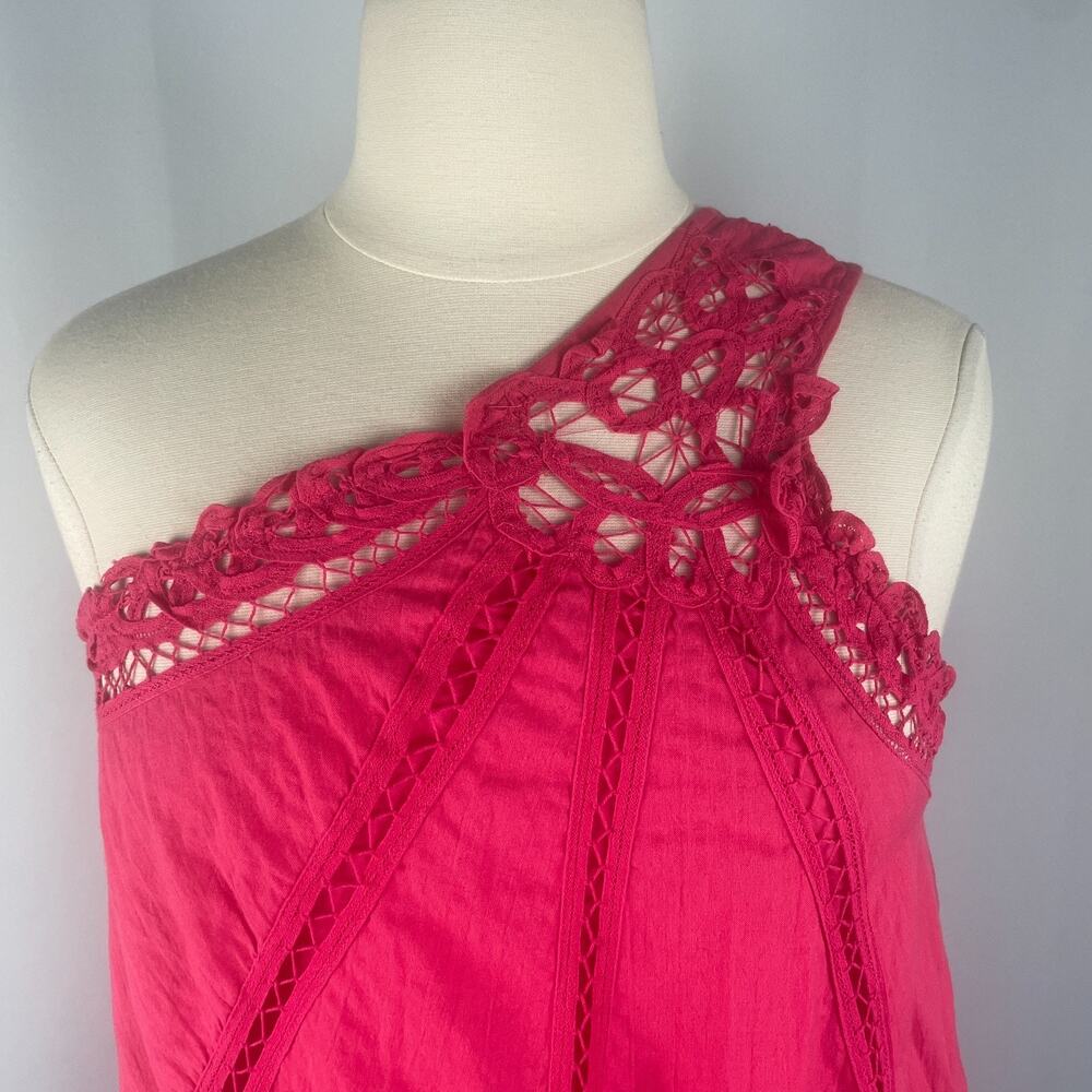Free People Swing Dress Size Large Hot Pink One Shoulder Lace Boho Festival - Picture 4 of 15